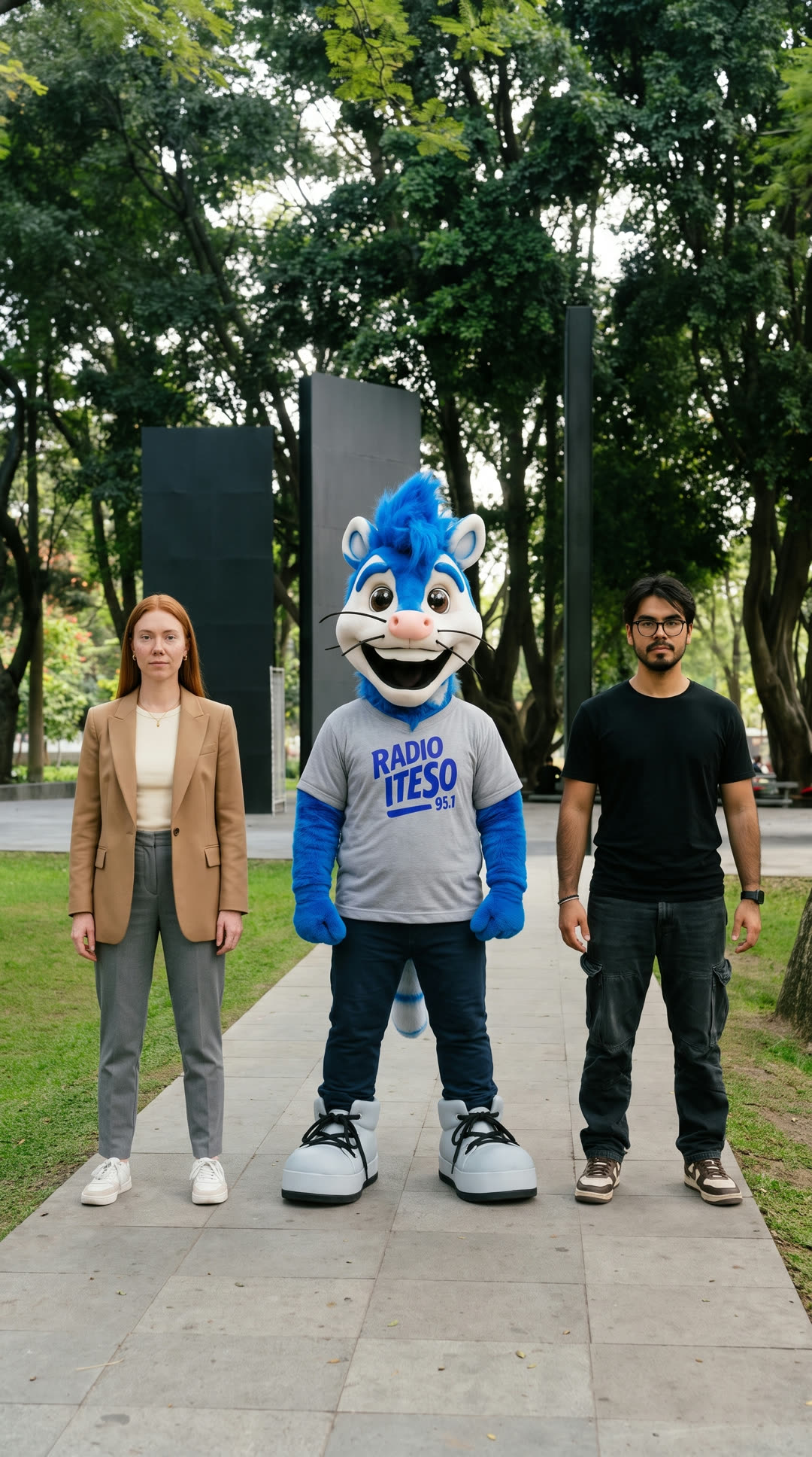 Camila, Nachito y Diego listos para bailar en la Plaza de los Cincuenta del ITESO